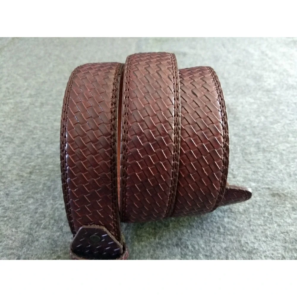 Braided‎ Brown Leather Belt Silver Tone Buckle Federato in Pelle Mens 51